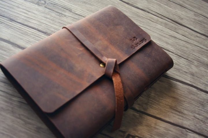 brown leather scrapbook album